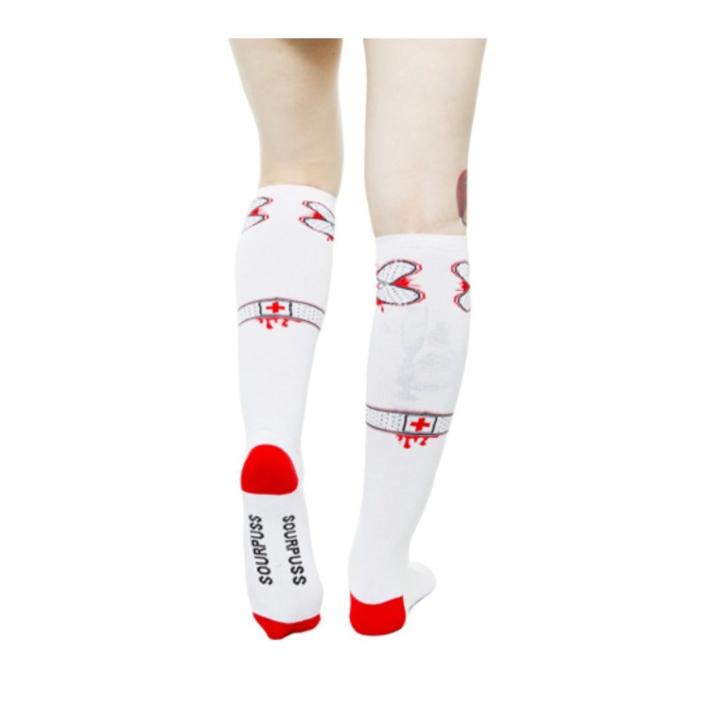 17" Knee High Ouch Socks Bloody Bandages Roller Derby Goth Halloween Skating - Picture 9 of 9